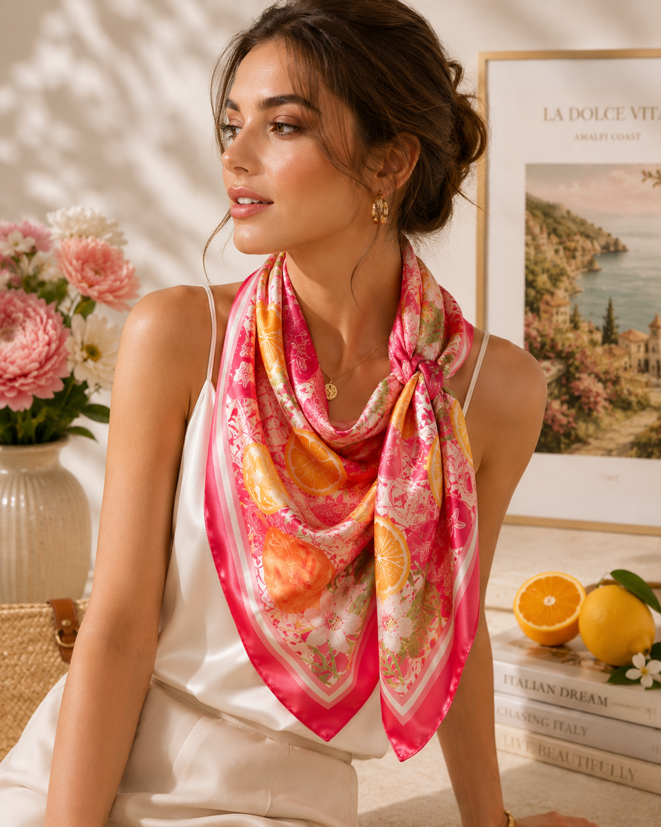 Pink-Citrus-Satin-Scarf-Female